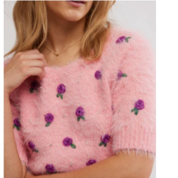 new FREE PEOPLE Winter Blooms Pullover / Pink Quartz Combo 252 - Picture 2 of 11